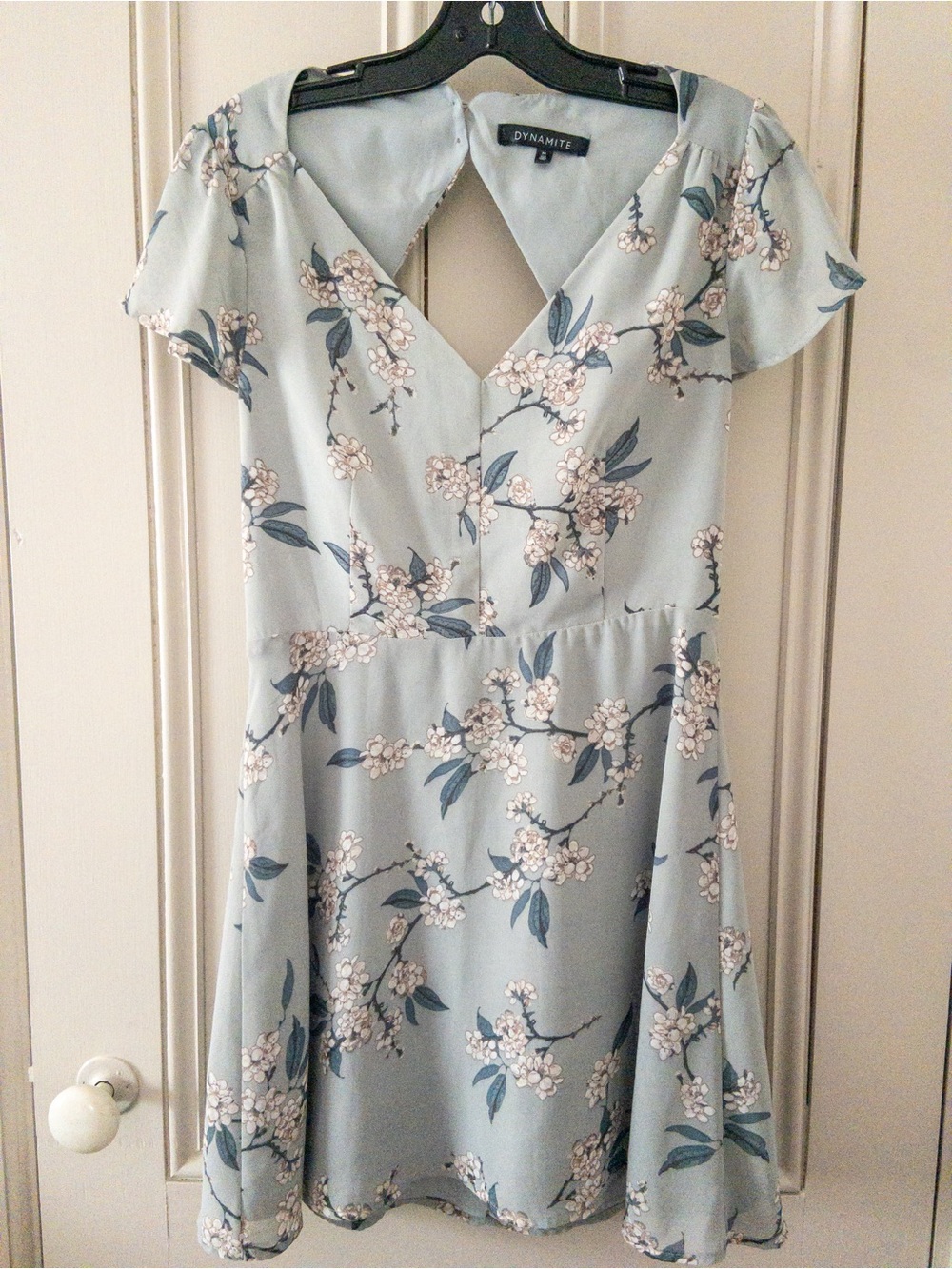 Short Dynamite Light Blue Floral Dress Backless - Wedding Guest